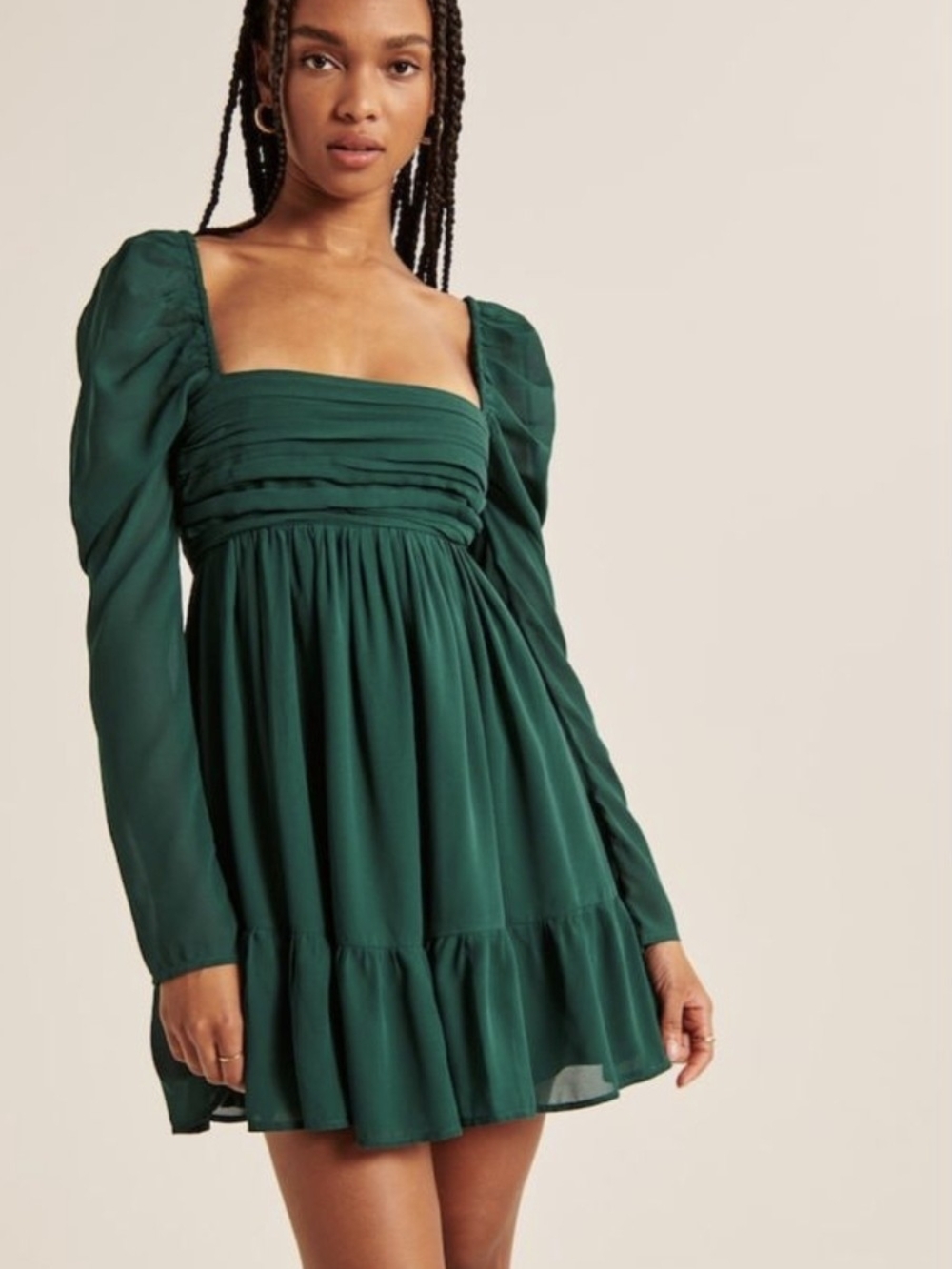 Abercrombie & Fitch Dark Green Long Sleeve Ruffle Mini Dress XL
